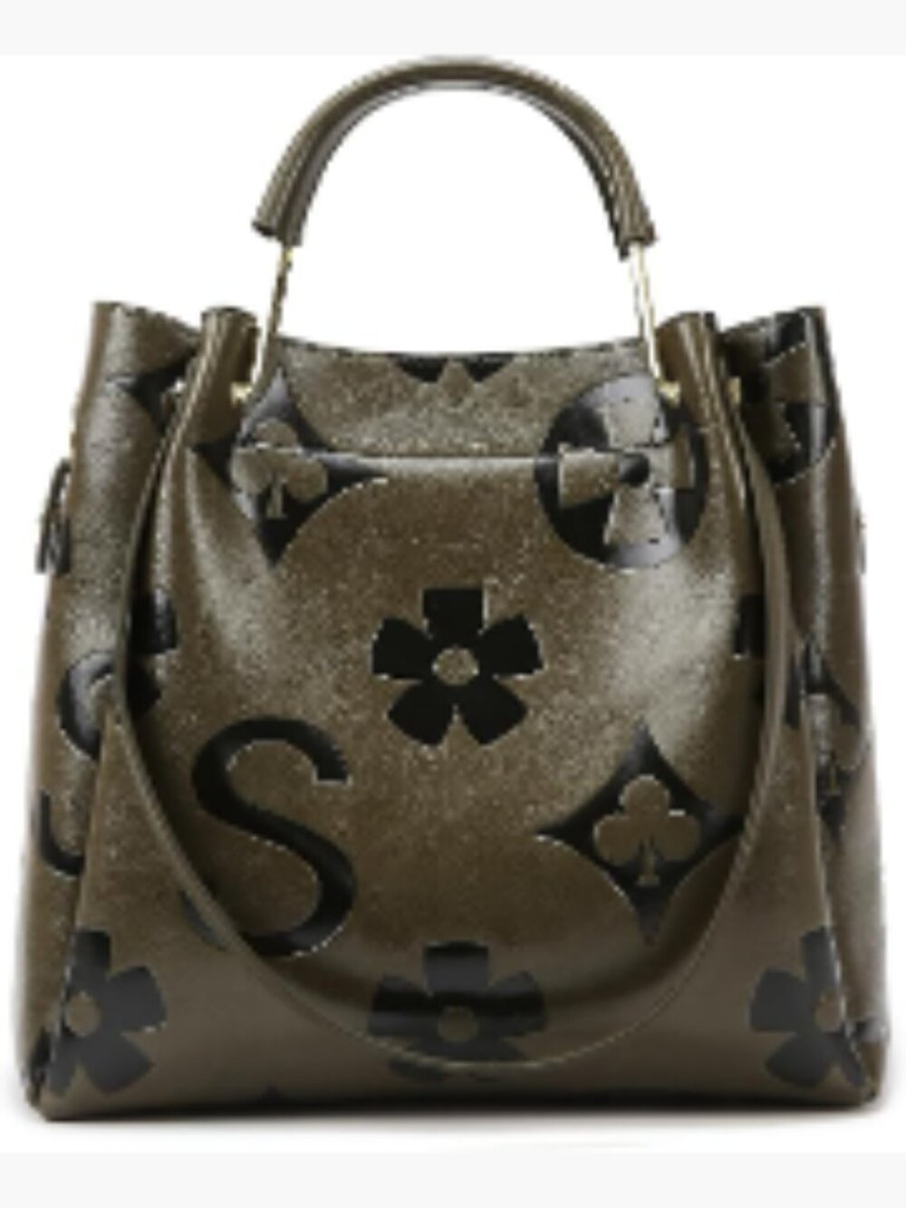 Embossed Vegan Leather Floral Top Handle Handbag Set Large Shoulder Tote 3-in-1